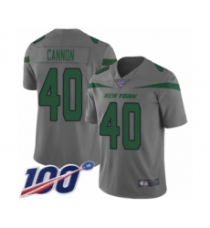 Men's New York Jets #40 Trenton Cannon Limited Gray Inverted Legend 100th Season Football Jersey