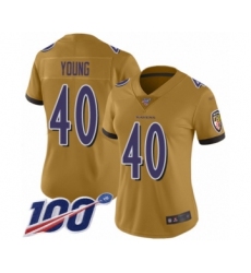 Women's Baltimore Ravens #40 Kenny Young Limited Gold Inverted Legend 100th Season Football Jersey