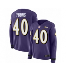Women's Nike Baltimore Ravens #40 Kenny Young Limited Purple Therma Long Sleeve NFL Jersey