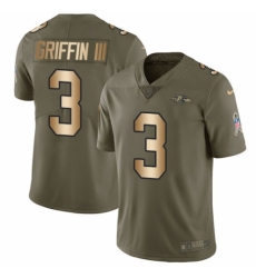 Men's Nike Baltimore Ravens #3 Robert Griffin III Limited Olive/Gold Salute to Service NFL Jersey