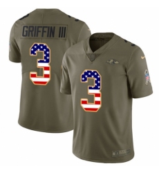 Men's Nike Baltimore Ravens #3 Robert Griffin III Limited Olive/USA Flag Salute to Service NFL Jersey
