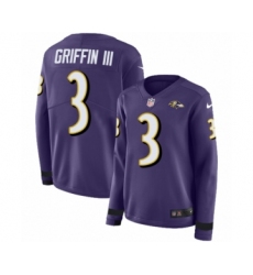 Women's Nike Baltimore Ravens #3 Robert Griffin III Limited Purple Therma Long Sleeve NFL Jersey