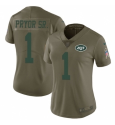 Women's Nike New York Jets #1 Terrelle Pryor Sr. Limited Olive 2017 Salute to Service NFL Jersey