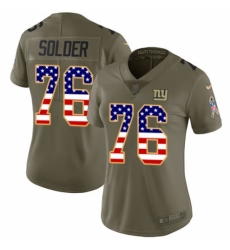Women's Nike New York Giants #76 Nate Solder Limited Olive USA Flag 2017 Salute to Service NFL Jersey