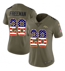 Women Nike Denver Broncos #28 Royce Freeman Limited Olive USA Flag 2017 Salute to Service NFL Jersey