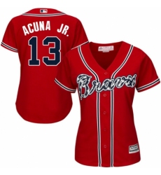 Women's Majestic Atlanta Braves #13 Ronald Acuna Jr. Authentic Red Alternate Cool Base MLB Jersey