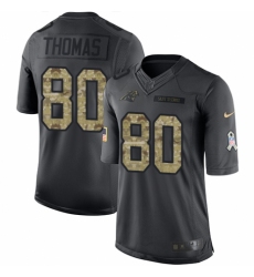 Youth Nike Carolina Panthers #80 Ian Thomas Limited Black 2016 Salute to Service NFL Jersey