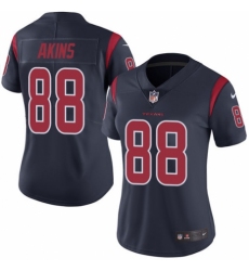 Women's Nike Houston Texans #88 Jordan Akins Limited Navy Blue Rush Vapor Untouchable NFL Jersey