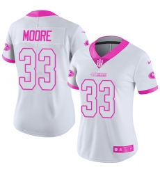 Women Nike San Francisco 49ers #33 Tarvarius Moore Limited White Pink Rush Fashion NFL Jersey