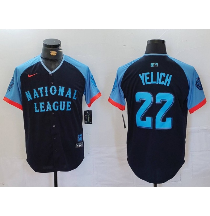 Men's Milwaukee Brewers #22 Christian Yelich Navy 2024 All Star Limited Stitched Jersey