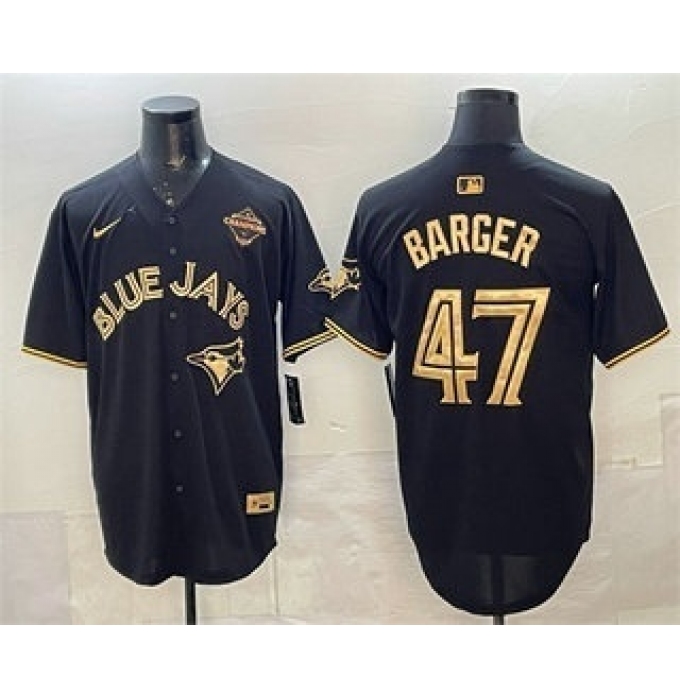 Men's Toronto Blue Jays #47 Addison Barger Black Gold 2025 American League Champions Limited Stitched Jersey