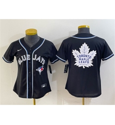 Women's Toronto Blue Jays & Leafs With White Leafs Logo 2026 Fashion Replica Black Out Stitched Baseball Jersey(Run Small)