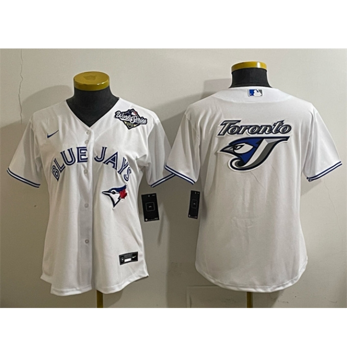 Women's Toronto Blue Jays Team Big Logo White 2025 World Series Cool Base Stitched Baseball Jersey(Run Small)