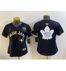 Youth Toronto Blue Jays & Leafs Black Gold 2025 American League Champions With White Leafs Logo Limited Stitched Baseball Jersey