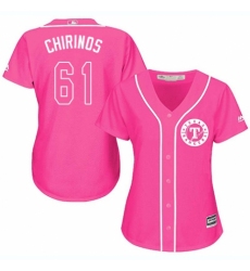 Women's Majestic Texas Rangers #61 Robinson Chirinos Authentic Pink Fashion Cool Base MLB Jersey