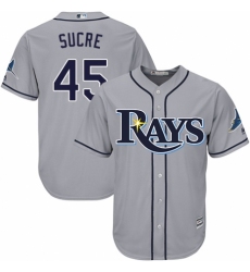 Youth Majestic Tampa Bay Rays #45 Jesus Sucre Replica Grey Road Cool Base MLB Jersey