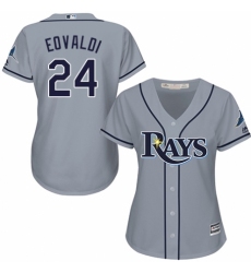 Women's Majestic Tampa Bay Rays #24 Nathan Eovaldi Replica Grey Road Cool Base MLB Jersey