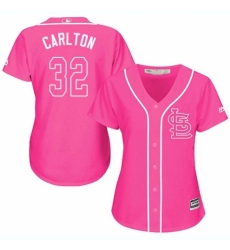 Women's Majestic St. Louis Cardinals #32 Steve Carlton Authentic Pink Fashion Cool Base MLB Jersey