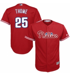 Youth Majestic Philadelphia Phillies #25 Jim Thome Authentic Red Alternate Cool Base MLB Jersey