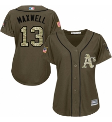 Women's Majestic Oakland Athletics #13 Bruce Maxwell Authentic Green Salute to Service MLB Jersey