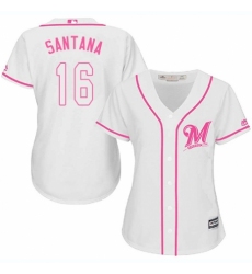 Women's Majestic Milwaukee Brewers #16 Domingo Santana Authentic White Fashion Cool Base MLB Jersey