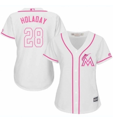 Women's Majestic Miami Marlins #28 Bryan Holaday Replica White Fashion Cool Base MLB Jersey