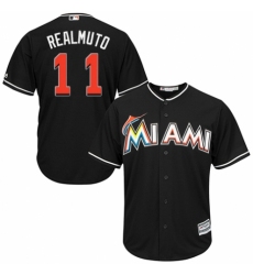 Youth Majestic Miami Marlins #11 J. T. Realmuto Replica Black Alternate 2 Cool Base MLB Jersey