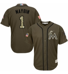 Men's Majestic Miami Marlins #1 Cameron Maybin Authentic Green Salute to Service MLB Jersey