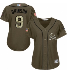 Women's Majestic Miami Marlins #9 Lewis Brinson Authentic Green Salute to Service MLB Jersey