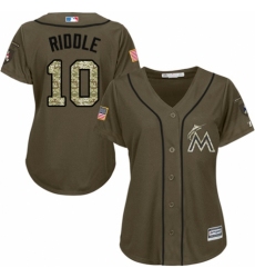 Women's Majestic Miami Marlins #10 JT Riddle Authentic Green Salute to Service MLB Jersey