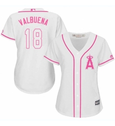 Women's Majestic Los Angeles Angels of Anaheim #18 Luis Valbuena Replica White Fashion Cool Base MLB Jersey