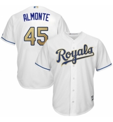 Youth Majestic Kansas City Royals #45 Abraham Almonte Authentic White Home Cool Base MLB Jersey
