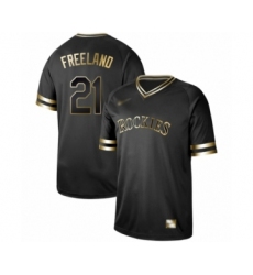 Men's Colorado Rockies #21 Kyle Freeland Authentic Black Gold Fashion Baseball Jersey