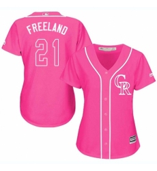 Women's Majestic Colorado Rockies #21 Kyle Freeland Authentic Pink Fashion Cool Base MLB Jersey