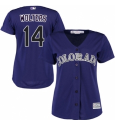 Women's Majestic Colorado Rockies #14 Tony Wolters Authentic Purple Alternate 1 Cool Base MLB Jersey