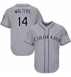 Youth Majestic Colorado Rockies #14 Tony Wolters Authentic Grey Road Cool Base MLB Jersey