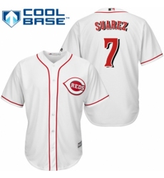 Men's Majestic Cincinnati Reds #7 Eugenio Suarez Replica White Home Cool Base MLB Jersey