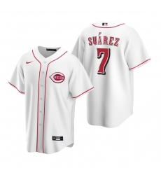 Men's Nike Cincinnati Reds #7 Eugenio Suarez White Home Stitched Baseball Jersey