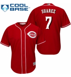 Youth Majestic Cincinnati Reds #7 Eugenio Suarez Authentic Red Alternate Cool Base MLB Jersey