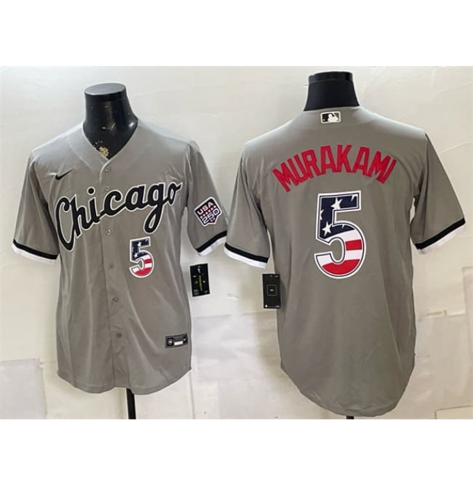 Men's Chicago White Sox #5 Munetaka Murakami Gray 2026 USA 250 Fourth of July Stitched Baseball Jersey