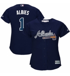 Women's Majestic Atlanta Braves #1 Ozzie Albies Authentic Blue Alternate Road Cool Base MLB Jersey