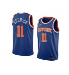 Men's New Yok Knicks #11 Jalen Brunson Blue With NO.6 Stitched Basketball Jersey