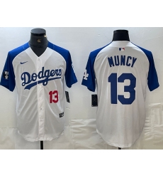 Mens Los Angeles Dodgers #13 Max Muncy Number White Blue Fashion Stitched Cool Base Limited Jersey