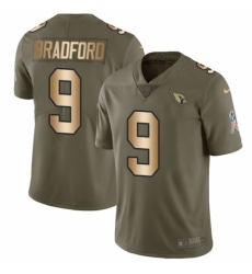 Men's Nike Arizona Cardinals #9 Sam Bradford Limited Olive/Gold 2017 Salute to Service NFL Jersey