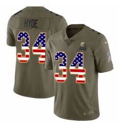 Men's Nike Cleveland Browns #34 Carlos Hyde Limited Olive/USA Flag 2017 Salute to Service NFL Jersey