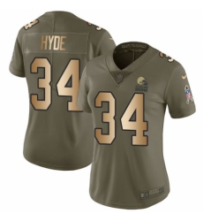 Women's Nike Cleveland Browns #34 Carlos Hyde Limited Olive/Gold 2017 Salute to Service NFL Jersey
