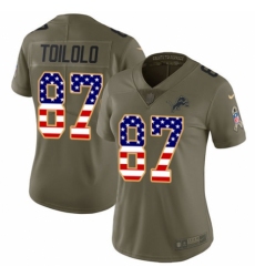 Women's Nike Detroit Lions #87 Levine Toilolo Limited Olive/USA Flag Salute to Service NFL Jersey