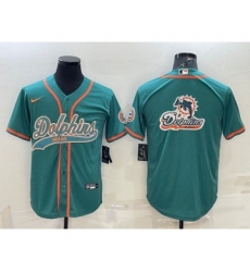 Men's Miami Dolphins Aqua Team Big Logo With Patch Cool Base Stitched Baseball Jersey