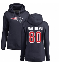NFL Women's Nike New England Patriots #80 Jordan Matthews Navy Blue Name & Number Logo Pullover Hoodie