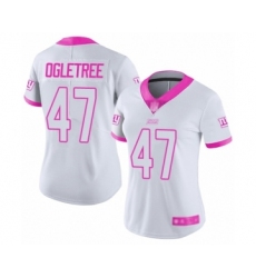 Women's New York Giants #47 Alec Ogletree Limited White Pink Rush Fashion Football Jersey